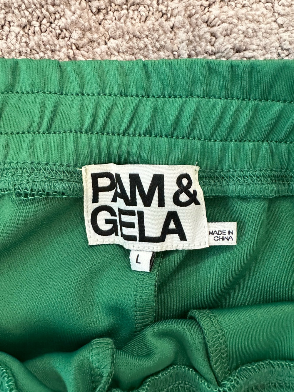 Pam & Gela Kelly Green Track Pants with Black and Cream Side Stripes - Picture 2 of 3